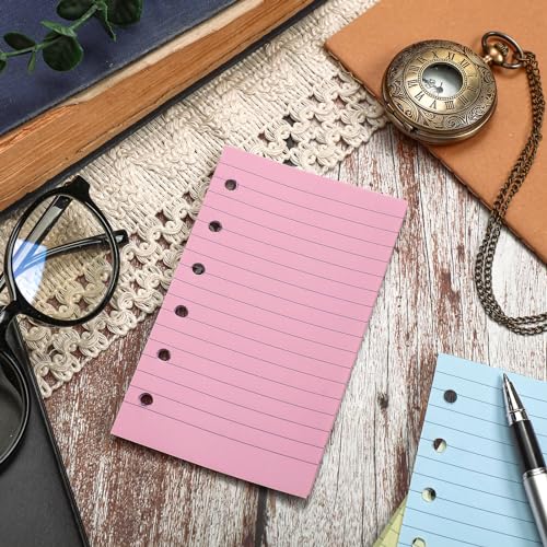 Ireer 6 Hole Mini Lined Paper Refill 200 Sheets Blank Planner Refills Loose Leaf Papers 3 x 5 Inches for Binders Planner Inserts Mini Ruled Filler Books Memo Papers Notebooks(Pink Blue Yellow Green) - color: Pink Blue Yellow Green