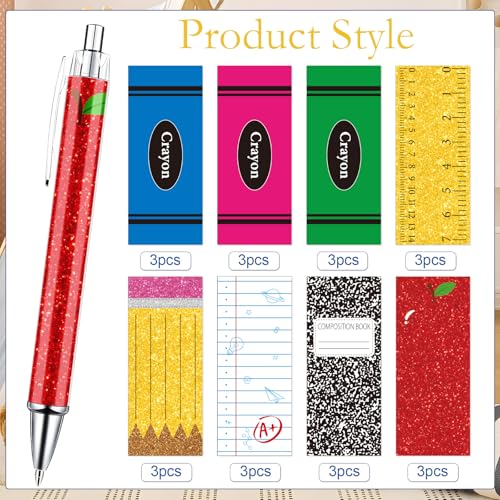 Teachers Ballpoint Pens Set - 24 Pcs Teacher Appreciation Gifts Back to School Retractable Writing Ball Point Pen Thank You Gift Favors for Classroom Student Coworker Office Party Supplies - style: First Day of School