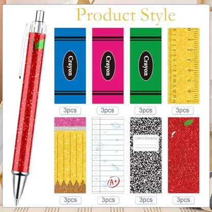 Teachers Ballpoint Pens Set - 24 Pcs Teacher Appreciation Gifts Back to School Retractable Writing Ball Point Pen Thank You Gift Favors for Classroom Student Coworker Office Party Supplies - style: First Day of School