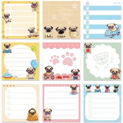 Pug Sticky Notes Gifts - 9 Pack Pug Notepads 3x3 Inch Gifts for Dog Lovers, Cute Dog Self-Adhesive Memo Pads Office School Supplies for Friends Coworkers (450 Sheets) - style: Pug