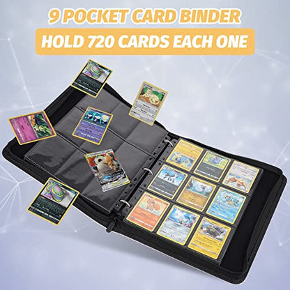 GERMUN 3 Ring 9 Pocket Zipper Card Binder, 720 Double Sided Standard PU Trading Card Album Folder for TCG & Sports Cards, Not Fit Top Loaders (Diamond Black) - color: 9 Pocket 720 Diamond Black