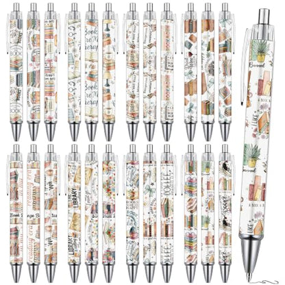 Book Lovers Ballpoint Pens Gifts - 24 Pcs Book Club Pens Set Reading Flower Retractable Writing Ball Point Pen Bookish Gift for Women Librarians Bookworms Teacher Office Party Favor Supplies - style: Book Lover