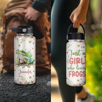 Hyturtle Personalized Frog Water Bottle - Travel Insulated Stainless Steel Bottle with Leak-Proof Lid 18oz 32oz - Cute Animal Gift for Women, Girls, Frog Lovers - Birthday & Christmas Gift - color: Frog