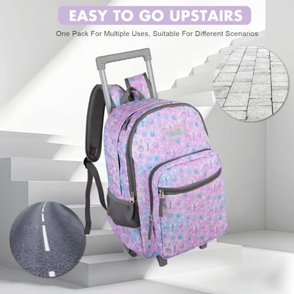 Tilami Rolling Backpack for Kids 18 Inch Double Handle Wheeled Bookbag for Boys & Girls for School & Travel,Pink shell - color: Pink Shell