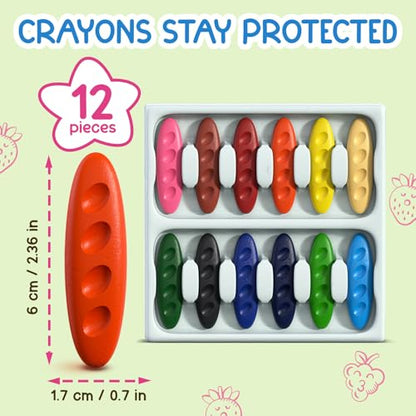 TinyGeeks 12 Peanut Crayons - Non Toxic Crayons for Toddlers - Washable for Kids Ages 4-8 - Easy To Hold - Toddlers 2-4 Years - Ergonomic Shape