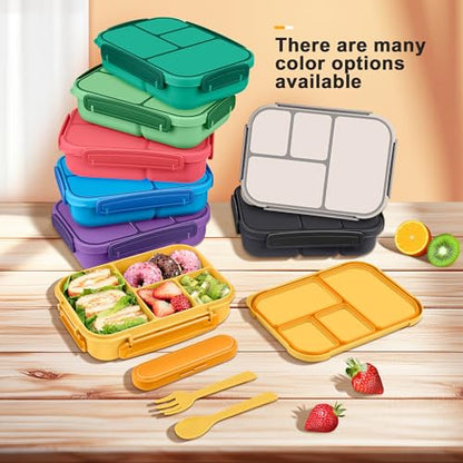 Amathley Lunch Box Kids,Bento Box Adult,Leakproof Lunch Containers for Adults/Kids/Toddler,1200ML-4 Compartments bento Lunch box with Utensil,Microwave & Dishwasher & Freezer Safe (Yellow) - color: Yellow