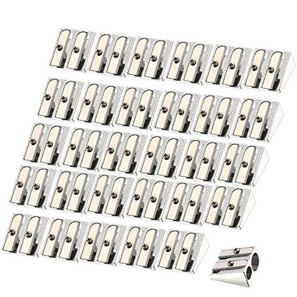 TecUnite 36 Pack Metal Pencil Sharpeners 2 Holes Manual Pencil Sharpener Bulk for Kids Aluminum Alloy Handheld Sharpeners for Most Size Graphite School Office Stationery(Silver)