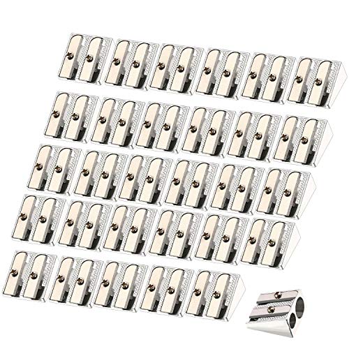 TecUnite 36 Pack Metal Pencil Sharpeners 2 Holes Manual Pencil Sharpener Bulk for Kids Aluminum Alloy Handheld Sharpeners for Most Size Graphite School Office Stationery(Silver)