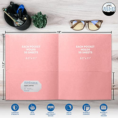 FILE-EZ Two-Pocket Folders, Pink Color, 25-Pack, Durable Textured Paper with Matte Finish, Letter Sheet Size (EZ-32590) - color: Pink, size: 25 Folders
