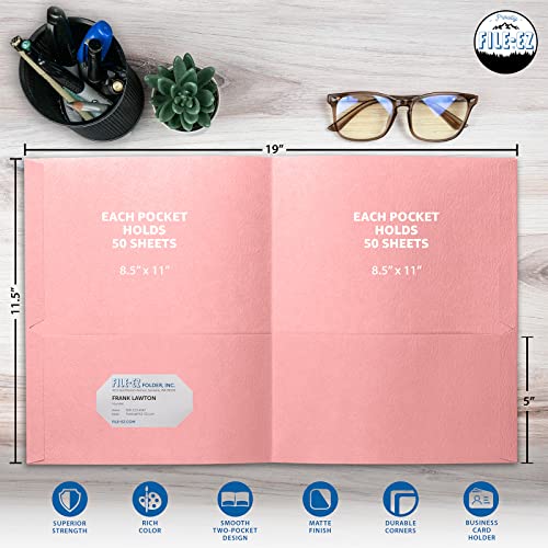 FILE-EZ Two-Pocket Folders, Pink Color, 25-Pack, Durable Textured Paper with Matte Finish, Letter Sheet Size (EZ-32590) - color: Pink, size: 25 Folders