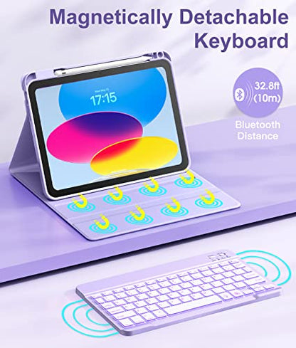 Hamile for iPad 11th 10th Generation Case with Keyboard - 7 Colors Backlit Wireless Detachable Folio Keyboard Cover with Pencil Holder for iPad 11-inch A16 2025 10th Gen 10.9 Inch 2022 (Purple) - color: Purple