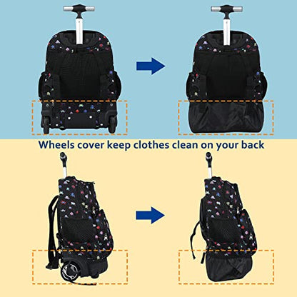seastig Rolling Backpack 16 inch Wheeled Backpack with Lunch Bag & Pencil Case Roller Backpack Set Carry-on Bag School Travel - color: Robot