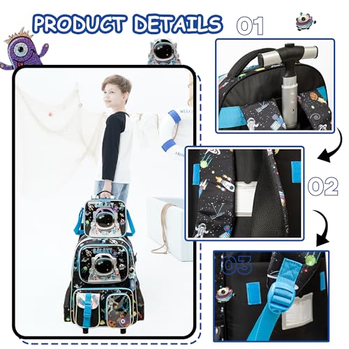 Meetbelify Kids Rolling Backpack with Wheels for Boys Rolling Backpacks with Lunch Box for Elementary School Students 3 in 1 Travel Luggage Suitcase for Boys Age 8-10 - color: Boy 02