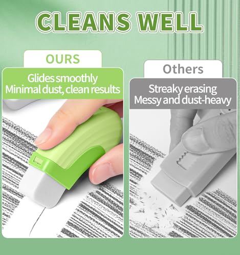 4+1 Pack Rubber Erasers Sliding Retractable Eraser, Large White Erasers for School Office Art Drawing Pencil Eraser for Kids- Green - color: Green