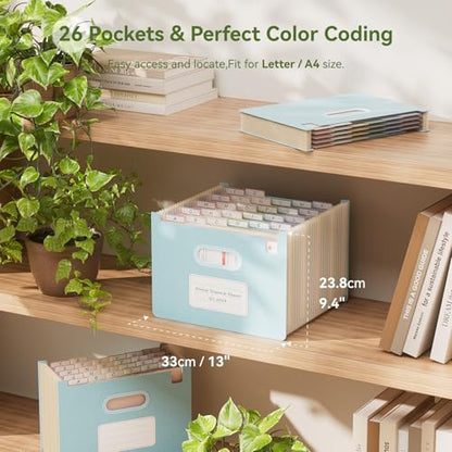 EcoStash 26 포켓 아코디언 파일 오거나이저, 밀짚 파일 폴더, 업라이트 및 오픈 탑, A-Z 지폐 영수증 오거나이저, 100% BPA 프리, 자연으로 돌아가기, 건강한 생활, 레터/A4 사이즈 - 스카이 블루 - color: 하늘색, size: 26 Pockets