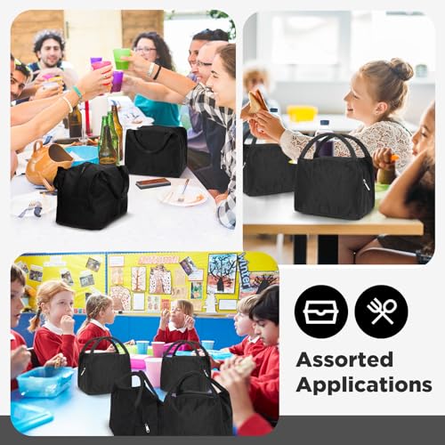 Chunful 12 Pcs Lunch Bags Bulk Reusable Insulated Lunch Box Bags with Aluminum Leakproof Tote for School Students Kids Women Men Children Adult Office Work Employees Travel - color: Black