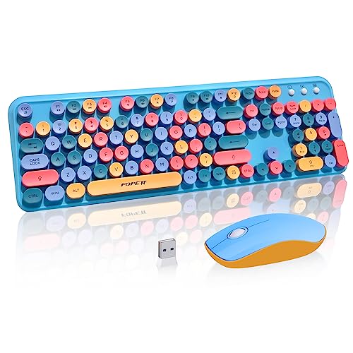 Wireless Keyboard and Mouse Combo with Switch Button- 2.4GHz Cordless Typewriter Keyboard | Auto-Sleep | USB Receiver for Windows PC/Laptop - Blue Colorful - color: 105Keys Blue Colorful