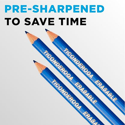 Ticonderoga Erasable Checking Wood-Cased Pencils, Pre-Sharpened, Blue, 12 Count - style: 12 Count, Blue