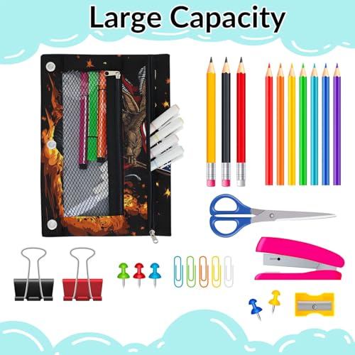 Truck Dinosaur Pencil Pouch for 3 Ring Binder American Flag Pencil Case Bag with Clear Window Zipper Pockets for Kids Girls Boys Students School College Supplies 2 Pack - color: Red Orange