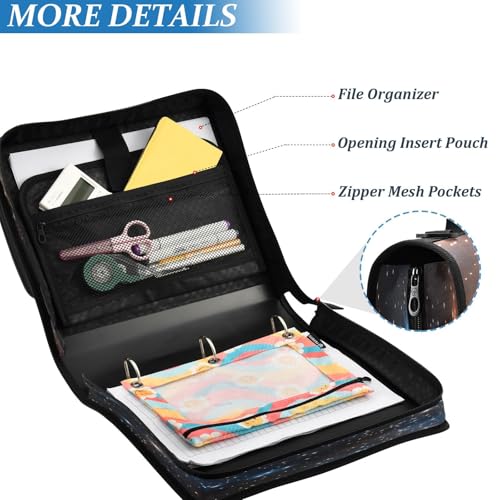 3 Ring Zipper Binder Galaxy Starry Sky Binders Bag with Shoulder Strap 500 Sheets Paper Organizer Trapper Keeper Documents Storage File Folder for School Office - color: A1126