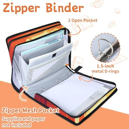Desert Sunset Zipper Binder, 3 D-Ring Expanding File Folder with Handle & Adjustable Shoulder Strap, 400 Sheets Capacity Multi-Pocket Organizer for 13 Inch Laptop - color: Desert Sunset