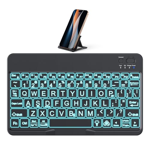 OMOTON Large Print Bluetooth Keyboard for iPad iPhone Windows Tablets - 7 - Color Backlit with Enlarged Keycaps, Rechargeable Wireless Keyboard for iPad 10th/9/8/7, iPad Pro Air Mini etc (Black) - color: Black