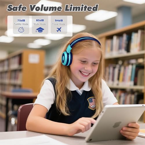 SIMOLIO 2 Pack Kids Bluetooth Headphones with Share Port, 75/85/94dB Volume Limit for Toddler Teens, Wireless Headsets with USB C Charging, Foldable Headphone w/HD Mic for School Airplane iPad PC - color: Mint&Grey