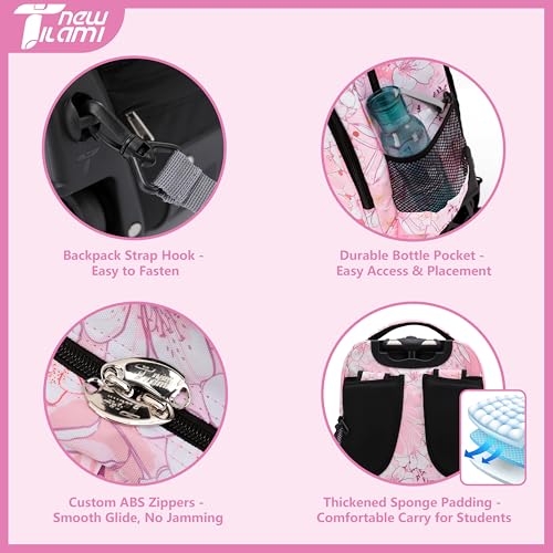 NEW TILAMI Girls & Boys Rolling Backpack - Moisture-Wicking, Adjustable Handle, Large Capacity, Perfect for School & Travel, Pink Flowers - color: Pink Flowers