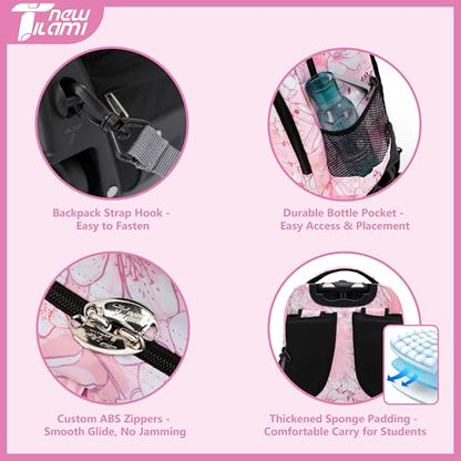 NEW TILAMI Girls & Boys Rolling Backpack - Moisture-Wicking, Adjustable Handle, Large Capacity, Perfect for School & Travel, Pink Flowers - color: Pink Flowers