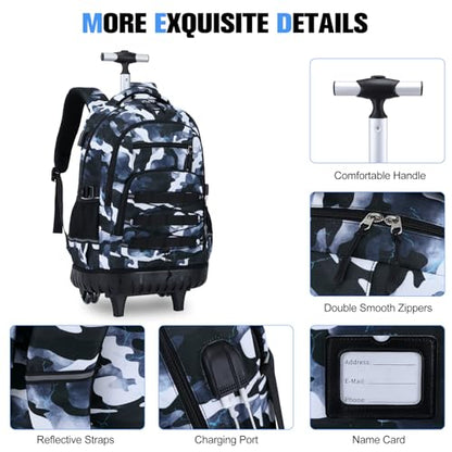 ACESAK Camo Rolling Backpack Boys, Tactical Kids Backpack Boys, Kids Suitcase for Boy Teens Elementary Middle High School, Military Backpack with Wheels and Lunch Bag Pencil Case Set (Camo Lightning) - color: Camo Lightning