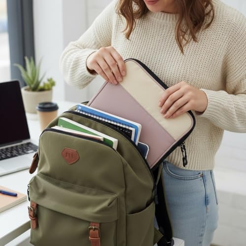 Cream & Pink Tablet Sleeve Case – Slim Protective Tablet Case Compatible with 10th & 11th Generation iPads & iPad Air 11 Inch | Padded Zippered Tablet Sleeve with Organizer - color: Cream w/ Pink