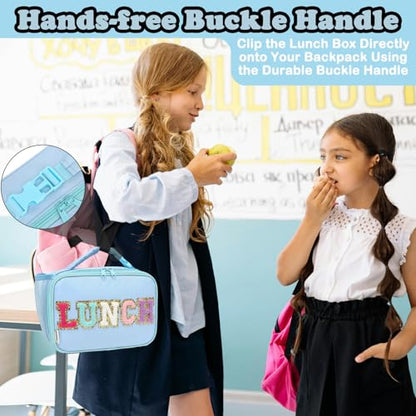 FlowFly Kids Lunch Bag, Durable Insulated School Lunch Box with Bottle Holder, Water-resistant Thermal Small Lunch Cooler Tote for Teen Boys & Girls,BlueWithLetter - color: BlueWithLetter