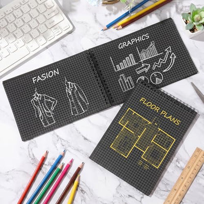 Engrowtic 2 Pack Graph Paper Spiral Notepad A5 Top Wirebound Notepad Grid Notebook Steno Pad Memo Notebook Grid Paper 140 Pages for Writing Sketching Drawing Office Supply(Black (internal Black)) - color: Black(internal Black)