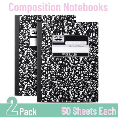Mr. Pen- Composition Notebook, 2 Pack, Wide Ruled, 50 Sheets, 9.75" x 7.5" | Black Marble, Composition Book, Notebooks for School, Wide Ruled Composition Notebook, Journal Notebooks, Writing Notebooks - size: 2 Pack