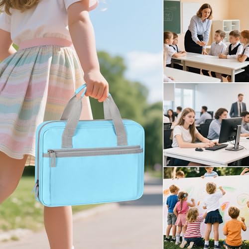 YARWO 2026 Upgraded Zipper Binder with 3 Pencil Pouches, 3 Ring Binder Bag | Small File Organizer, Multi Pockets, Padded Sleeve Fits 13” iPad, ID window, 1.2" O Ring, for School, Office, Work, Blue - color: Blue