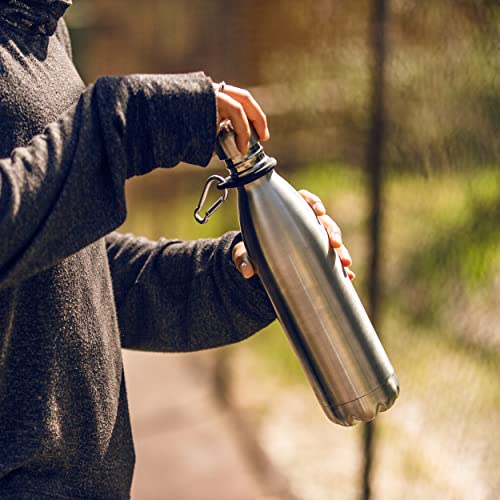 25oz Insulated Water Bottle - Stainless Steel Water Bottle with Handle, Double Wall Vacuum Insulated, Wide Mouth, Leak-Proof, Metal Flask, Keep Cold & Hot, BPA-Free, Durable, Portable Travel Flask - color: Steel, size: 25 Ounces