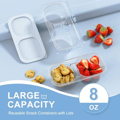 Snack Pack Containers for Kids, 10 Pack Reusable Snack Containers with Lids, 2 Compartment Small Bento Snack Box, BPA-Free, Lunchbox Accessories for Travel - color: 10 Pack Light Blue