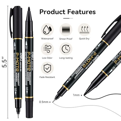 deli Twin Tip Permanent Markers, Fine Point and Ultra Fine Point for Signature and Marking, Black, 12 Count