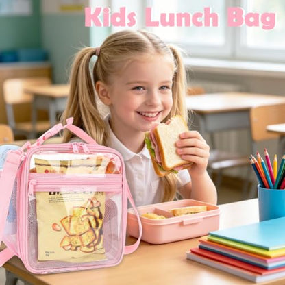 FlowFly Kids Lunch box Insulated Soft Bag Mini Cooler Back to School Thermal Meal Tote Kit for Girls, Boys, PinkClear - color: PinkClear
