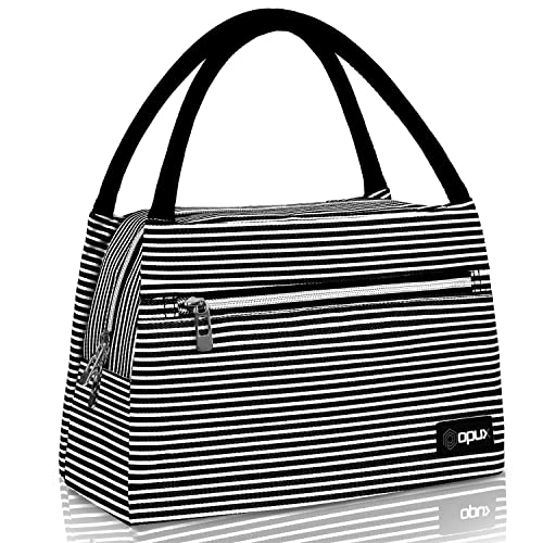 opux Lunch Bag for Women, Insulated Lunch Box Tote for Girls Work Adult School, Small Reusable Cooler Bag Lunch Container Food Tote for Travel Picnic, Fits 11 Cans, Stripe Black - color: Stripe Black