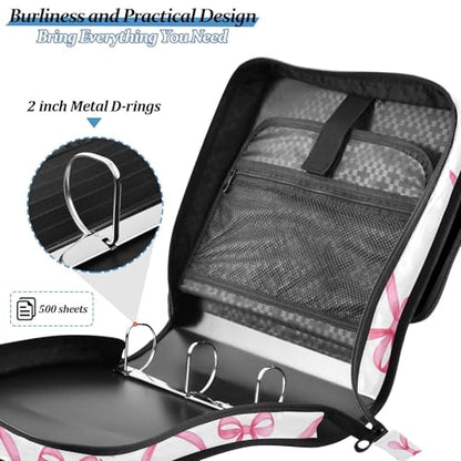 Pink Bows Zipper Binder 3 Ring with Handle and Shoulder Strap, 500 Sheet Binder Organizer Capacity & Multi-Pockets for School Office - color: Aa05