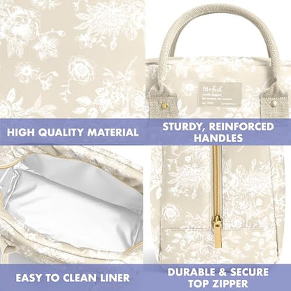 Fit & Fresh Bloomington Lunch Bag for Women - Insulated Large Lunch Box for Work with Containers, Leak-Resistant, Stain-Resistant, Zipper Closure, Tan Toile - color: Tan Toile