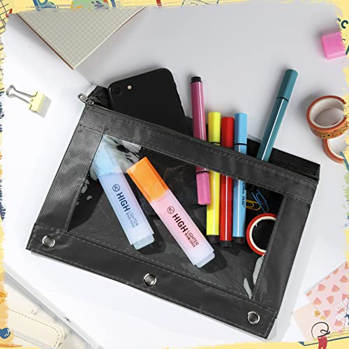 Marspark 48 PCS Pouch Bag for 3 Ring Binder - Bulk Zipper Pencil Binder Pouches with Clear Window for Utensils Storage Supplies(Black) - color: Black