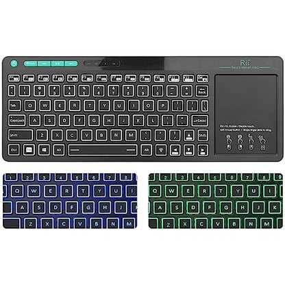 (Dual Mode) Rii RT518S Wireless and Bluetooth 2-LED Color Backlit Multimedia Keyboard with Multi-Touch Big Size Trackpad,Rechargable Keyboard for Android TV Box,PC,Tablets,Smart TV, HTPC, IPTV,Windows - style: 2.4G+Bluetooth(New Version)