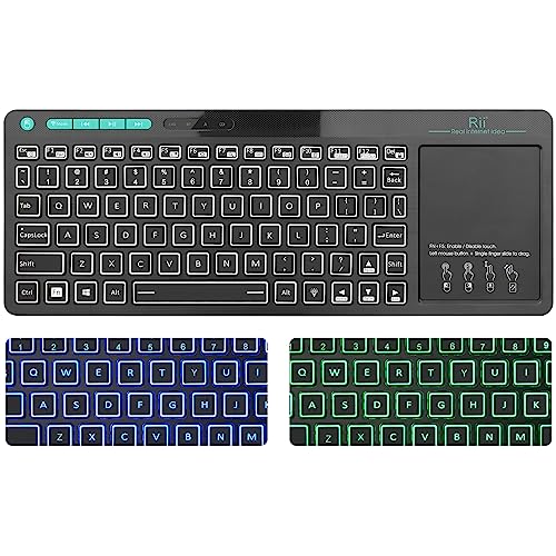 (Dual Mode) Rii RT518S Wireless and Bluetooth 2-LED Color Backlit Multimedia Keyboard with Multi-Touch Big Size Trackpad,Rechargable Keyboard for Android TV Box,PC,Tablets,Smart TV, HTPC, IPTV,Windows - style: 2.4G+Bluetooth(New Version)