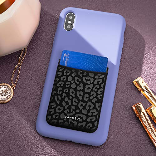 VANDEL Pocket – Stick-On Fabric Phone Wallet Stick On for Women, Cute Credit Card Holder for Phone Case, Stick On Back of Phone Fabric Sleeve for iPhone Pocket - color: Black Leopard