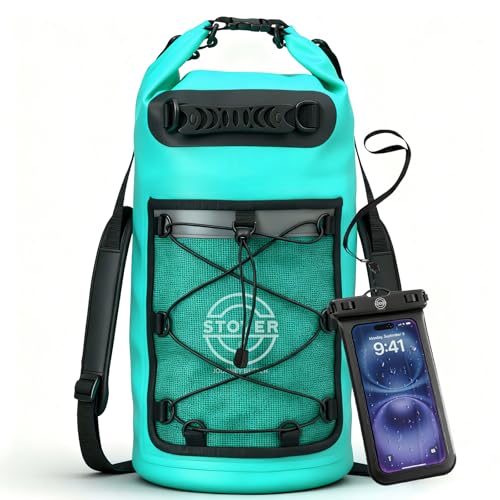 STOVER 5/10/25/30/40L Waterproof Dry Backpack & Phone Case- Large Floating Dry Bag for Kayaking, Travel, Hiking, Fishing, Camping, Motorcycles & Beach, Heavy-Duty Roll Top Men/Women (Teal) - color: 25l+ Teal, size: 25L