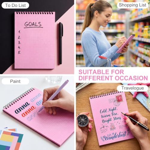 Engrowtic 2 Pack Graph Paper Spiral Notepad A5 Top Wirebound Notepad Grid Notebook Steno Pad Memo Notebook Grid Paper 140 Pages for Writing Sketching Drawing Office Supply(Black (internal Pink)) - color: Black(internal Pink)