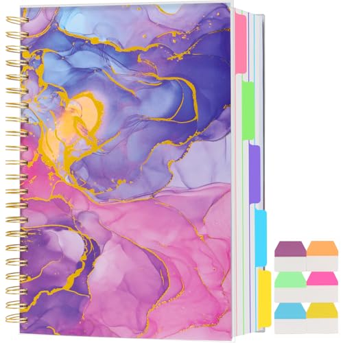 5 Subject Notebook College Ruled, A5 Spiral Notebook with Removable Pocket Dividers Tabs, Lined Organizer Notebook Journal for Women, 240 Pages Notebooks for Work School Note Taking, Pink Marble - color: Pink