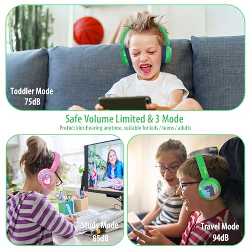 Kids Bluetooth Headphones, Dinosaur Wireless Headphones for Kids with LED Lights, Detachable Mic, 75/85/94dB Volume Limited, Fast Charging, Teens Boys Headset for School/Travel/Tablet/Airplane - style: Dinosaur